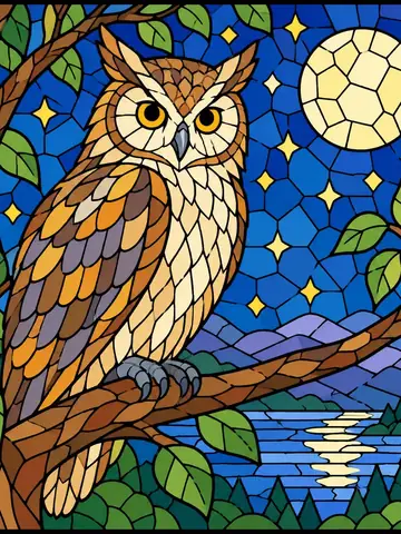 Owl at Night, a stained-glass jigsaw window from the Animals pack