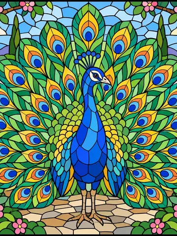Peacock, a stained-glass jigsaw window from the Animals pack
