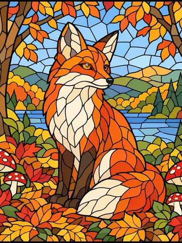 Fox in Autumn, a stained-glass jigsaw window from the Animals pack