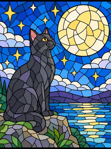 Black Cat Moon, a stained-glass jigsaw window from the Cats pack