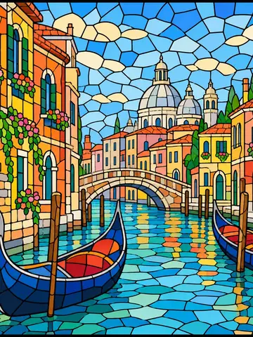 Venice Canal, a stained-glass jigsaw window from the Cities pack