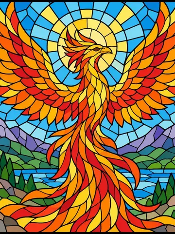 Phoenix, a stained-glass jigsaw window from the Fantasy & Fairytale pack