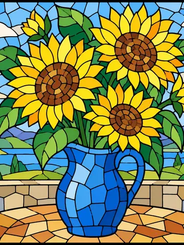 Sunflowers, a stained-glass jigsaw window from the Flowers pack