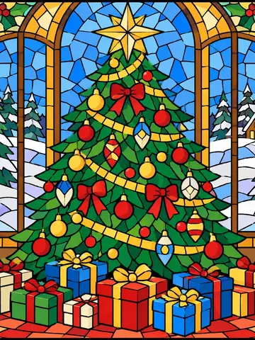 Christmas Tree, a stained-glass jigsaw window from the Holidays pack