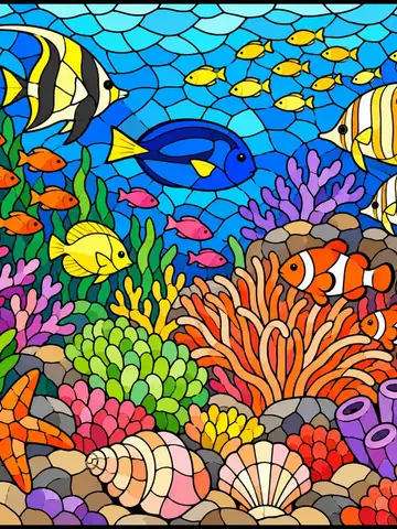 Coral Reef, a stained-glass jigsaw window from the Ocean pack