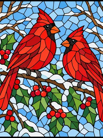 Winter Birds, a stained-glass jigsaw window from the Seasons pack
